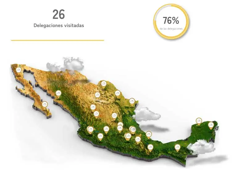 Delegaciones visitadas en 4 meses